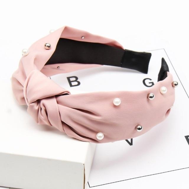 2020 Knot Pearls Headbands For Women Girls Handmade Wide Solid Silk Fabric Twist Hairband Bezel Hair Hoop Hair Accessories AExp