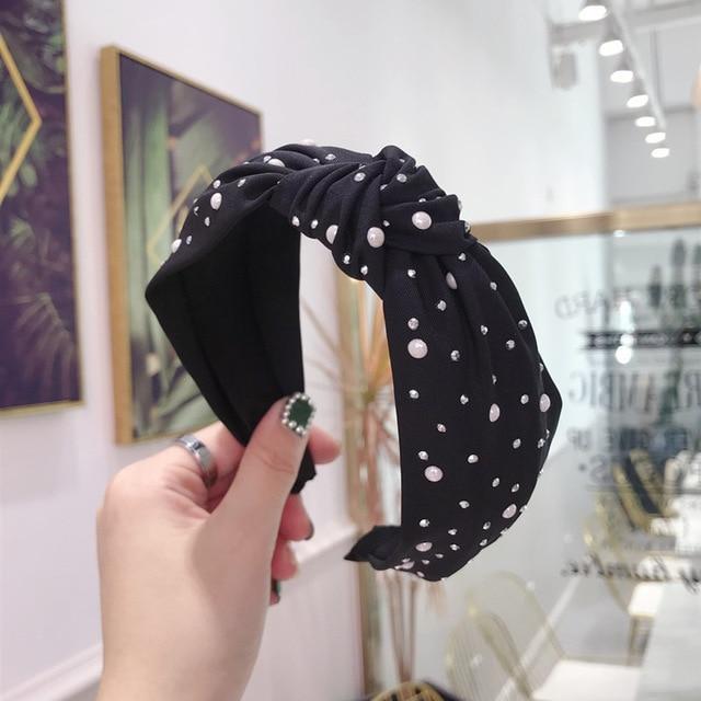2020 Knot Pearls Headbands For Women Girls Handmade Wide Solid Silk Fabric Twist Hairband Bezel Hair Hoop Hair Accessories AExp