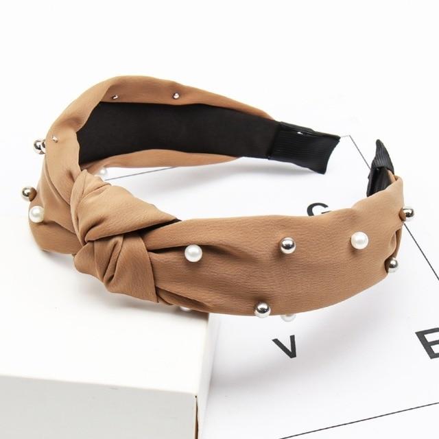 2020 Knot Pearls Headbands For Women Girls Handmade Wide Solid Silk Fabric Twist Hairband Bezel Hair Hoop Hair Accessories AExp