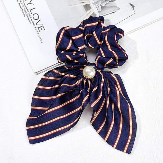 2020 New Chiffon Bowknot Silk Hair Scrunchies Women Pearl Ponytail Holder Hair Tie Hair Rope Rubber Bands Hair Accessories AExp