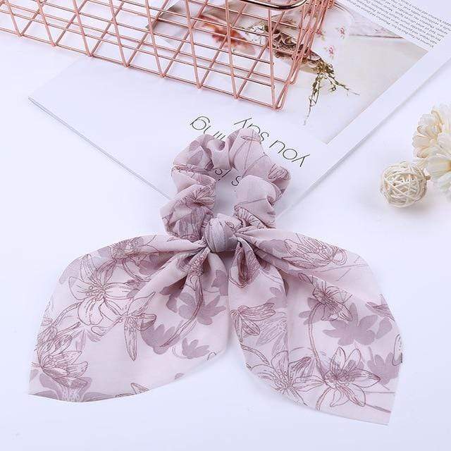 2020 New Chiffon Bowknot Silk Hair Scrunchies Women Pearl Ponytail Holder Hair Tie Hair Rope Rubber Bands Hair Accessories AExp
