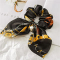 2020 New Chiffon Bowknot Silk Hair Scrunchies Women Pearl Ponytail Holder Hair Tie Hair Rope Rubber Bands Hair Accessories AExp