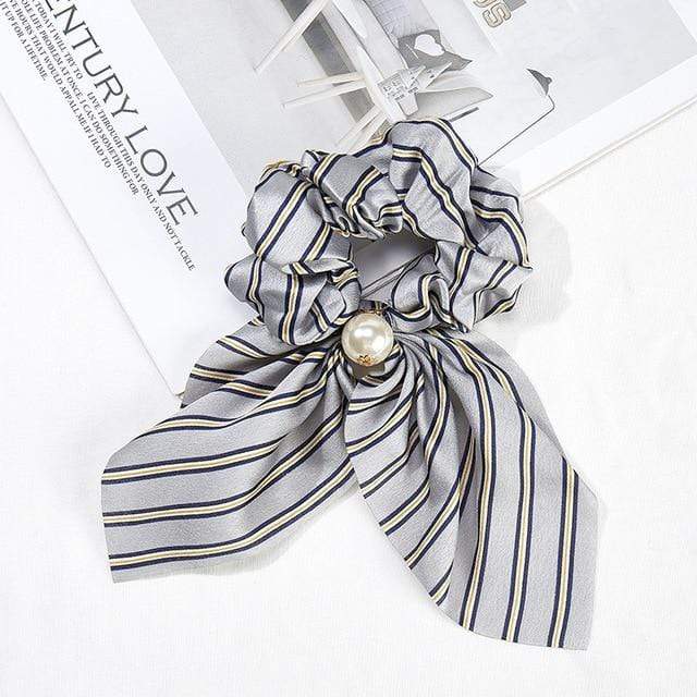 2020 New Chiffon Bowknot Silk Hair Scrunchies Women Pearl Ponytail Holder Hair Tie Hair Rope Rubber Bands Hair Accessories JadeMoghul Inc. 