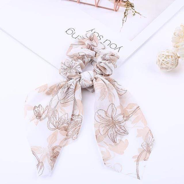 2020 New Chiffon Bowknot Silk Hair Scrunchies Women Pearl Ponytail Holder Hair Tie Hair Rope Rubber Bands Hair Accessories JadeMoghul Inc. 