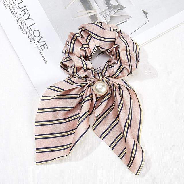 2020 New Chiffon Bowknot Silk Hair Scrunchies Women Pearl Ponytail Holder Hair Tie Hair Rope Rubber Bands Hair Accessories JadeMoghul Inc. 