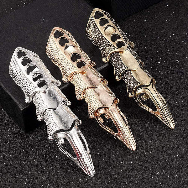 2020 NEW Cool Boys Punk Gothic Rock Scroll Joint Armor Knuckle Metal Full Finger Ring Gold Cospaly DIY Ring Halloween decoration AExp
