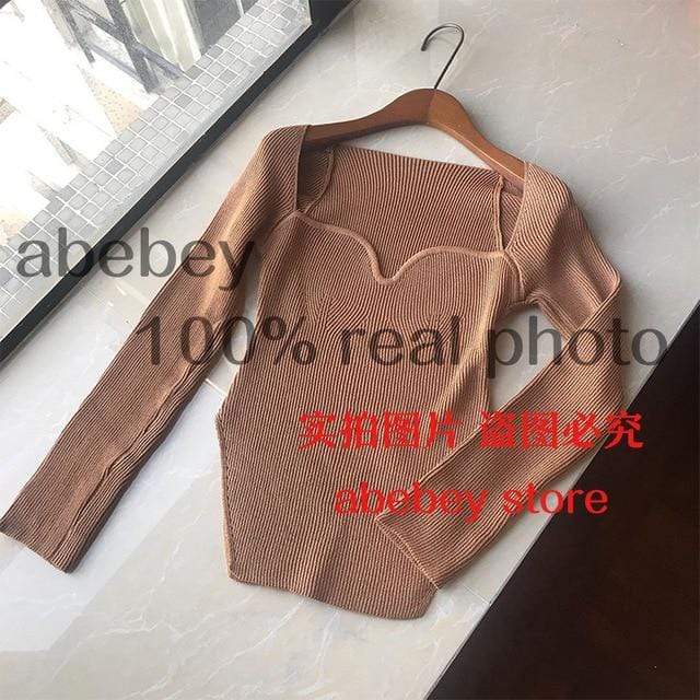 2020 new spring and summer fashion women clothes cashmere sqaure collar full sleeves elastic high waist sexy pullover WK080 JadeMoghul Inc. 