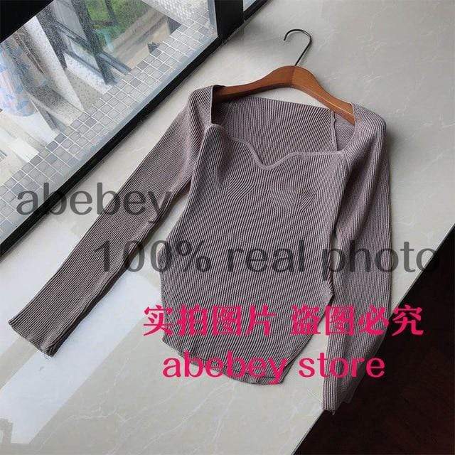 2020 new spring and summer fashion women clothes cashmere sqaure collar full sleeves elastic high waist sexy pullover WK080 JadeMoghul Inc. 