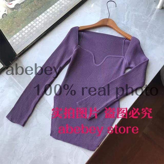 2020 new spring and summer fashion women clothes cashmere sqaure collar full sleeves elastic high waist sexy pullover WK080 JadeMoghul Inc. 