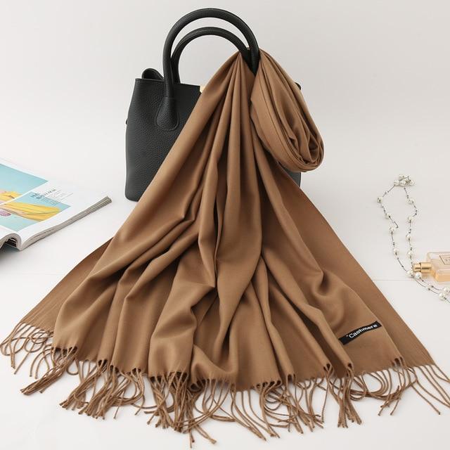 2020 winter scarf solid thick women cashmere scarves neck head warm hijabs pashmina lady shawls and wraps bandana Tassel AExp