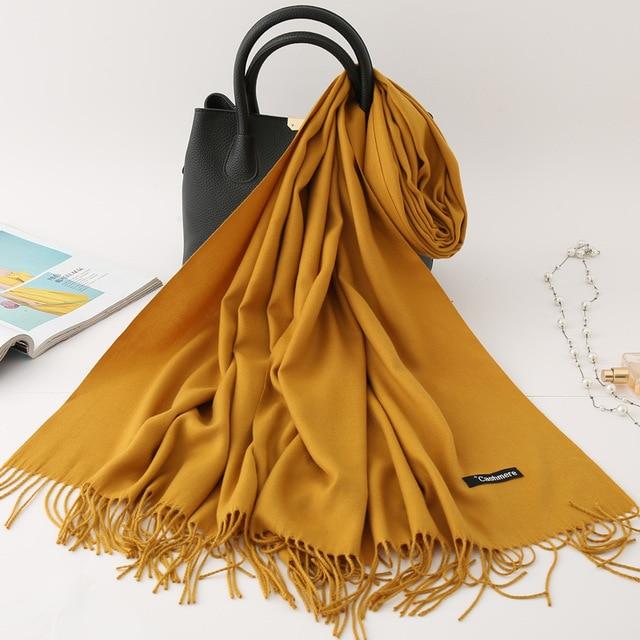 2020 winter scarf solid thick women cashmere scarves neck head warm hijabs pashmina lady shawls and wraps bandana Tassel AExp