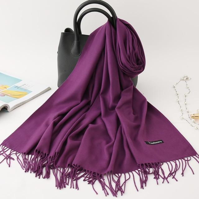 2020 winter scarf solid thick women cashmere scarves neck head warm hijabs pashmina lady shawls and wraps bandana Tassel AExp