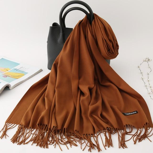2020 winter scarf solid thick women cashmere scarves neck head warm hijabs pashmina lady shawls and wraps bandana Tassel AExp