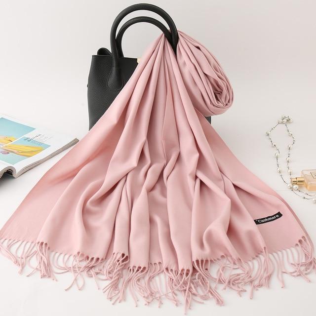 2020 winter scarf solid thick women cashmere scarves neck head warm hijabs pashmina lady shawls and wraps bandana Tassel AExp