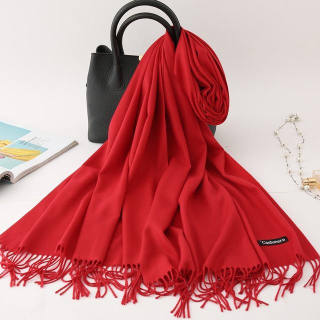 2020 winter scarf solid thick women cashmere scarves neck head warm hijabs pashmina lady shawls and wraps bandana Tassel AExp