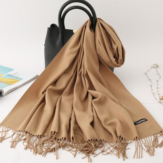 2020 winter scarf solid thick women cashmere scarves neck head warm hijabs pashmina lady shawls and wraps bandana Tassel AExp