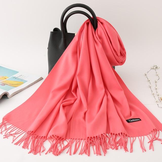2020 winter scarf solid thick women cashmere scarves neck head warm hijabs pashmina lady shawls and wraps bandana Tassel AExp