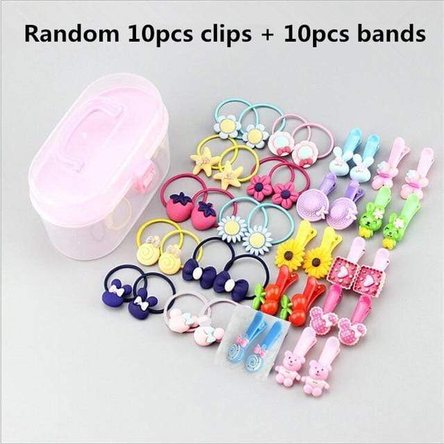20Pcs/Lot Girls Hair Accessories Gift Box Elastic Hair Bands Flower Hair Clip Bows New Headband Hairband Cute Hairbands for Kids AExp