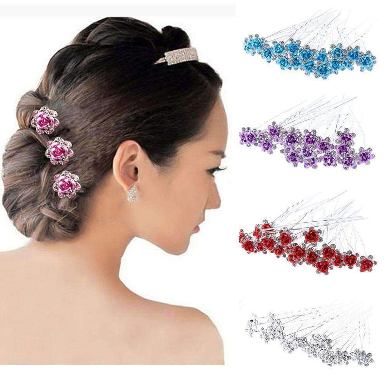 20Pcs/Lot Women Wedding Bridal Hairpins Crystal Rhinestone Rose Flower Hairpin Hair Clips Hair Jewelry Accessories High Quality-Blue-JadeMoghul Inc.