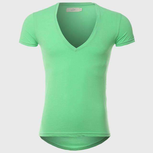 21 Colors Deep V Neck T-Shirt Men Fashion Compression Short Sleeve T Shirt Male Muscle Fitness Tight Summer Top Tees-Light Green-XS-JadeMoghul Inc.