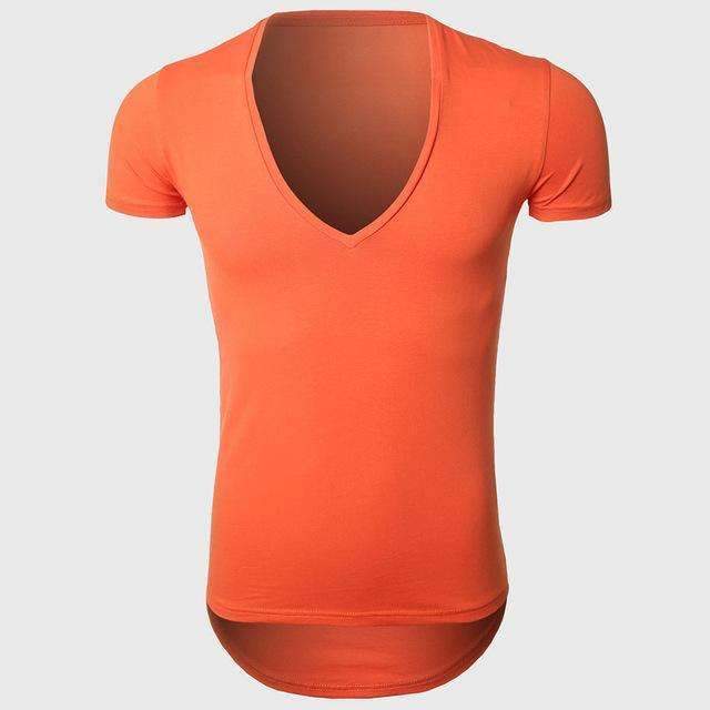 21 Colors Deep V Neck T-Shirt Men Fashion Compression Short Sleeve T Shirt Male Muscle Fitness Tight Summer Top Tees-Orange-XS-JadeMoghul Inc.