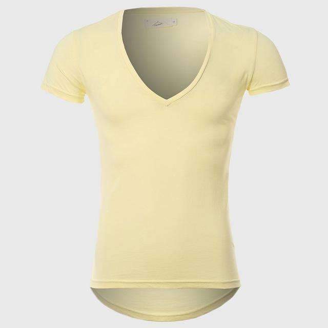 21 Colors Deep V Neck T-Shirt Men Fashion Compression Short Sleeve T Shirt Male Muscle Fitness Tight Summer Top Tees-Yellow-XS-JadeMoghul Inc.
