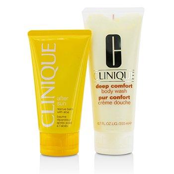 Skin Care Summer In Clinique Set: Deep Comfort Body Wash 200ml/6.7oz + After Sun Rescue Balm 150ml/5oz - 2pcs