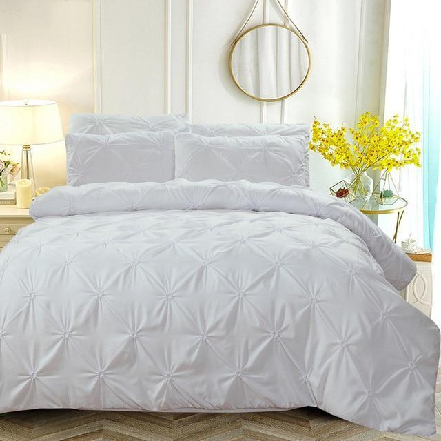 2/3pcs Luxury Duvet Cover Set Pinch Pleat White/Black/Grey/Red/Blue Bedding Sets Twin/Full/Queen/King Size (No Filling,No Sheet)-White-Full 3 Pcs-JadeMoghul Inc.