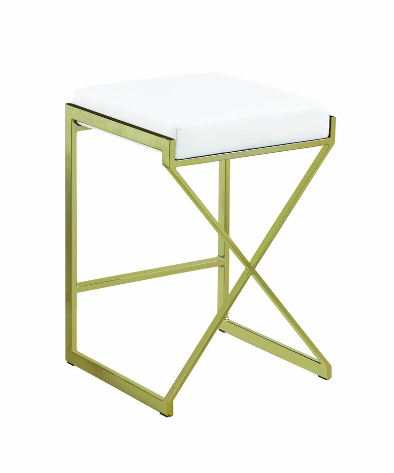 24 Inches Metal Framed Counter Height Stool with Leatherette Upholstered Seat, White and Gold-Bar Stools & Tables-White and Gold-Metal and Leatherette-JadeMoghul Inc.