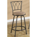 24" Metal Bar Stool with Upholstered Seat, Black & Brown, Set of 2-Bar Stools and Counter Stools-Black & Brown-Metal-Black-JadeMoghul Inc.