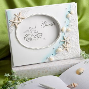 <em>Finishing Touches Collection</em> Engraved Beach Themed Wedding Guest Book-Wedding Cake Accessories-JadeMoghul Inc.