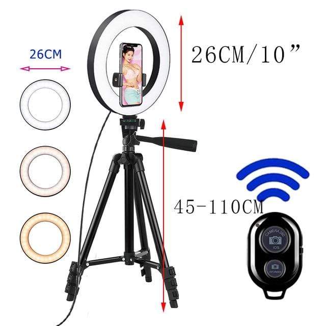 26cm Photo Ringlight Led Selfie Ring Light Phone Bluetooth Remote Lamp Photography Lighting Tripod Holder Youtube Video AExp