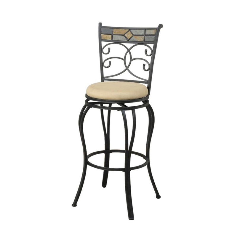 29 Inch Metal Swivel Barstool With Footrest Black Set Of 2-Bar Stools and Counter Stools-Black-Metal Faux suede Fabric Particle Board-JadeMoghul Inc.