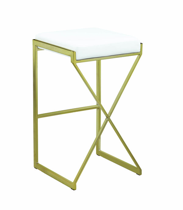 29 Inches Metal Framed Bar Stool with Leatherette Upholstered Seat, White and Gold-Bar Stools & Tables-White and Gold-Metal, Leatherette-JadeMoghul Inc.