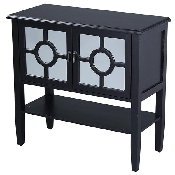 Black Mirror - 32" X 14" X 30" Black MDF, Wood, Mirrored Glass Console Cabinet with  Doors and a Shelf