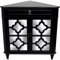Black Mirror - 31" X 17" X 32" Black MDF, Wood, Mirrored Glass Corner Cabinet with a Drawer and  Doors