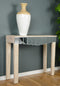 Wood Console Table - 35'.5" X 13" X 31" White Washed MDF, Wood, Mirrored Glass Console Table with Mirrored Glass Inserts and a Drawer