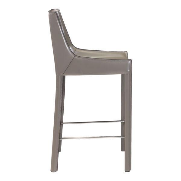 Bar Stool Chairs - 18.1" X 20.5" X 39" 2 Pcs Stone Gray Recycled Leather Metal Bar Chair