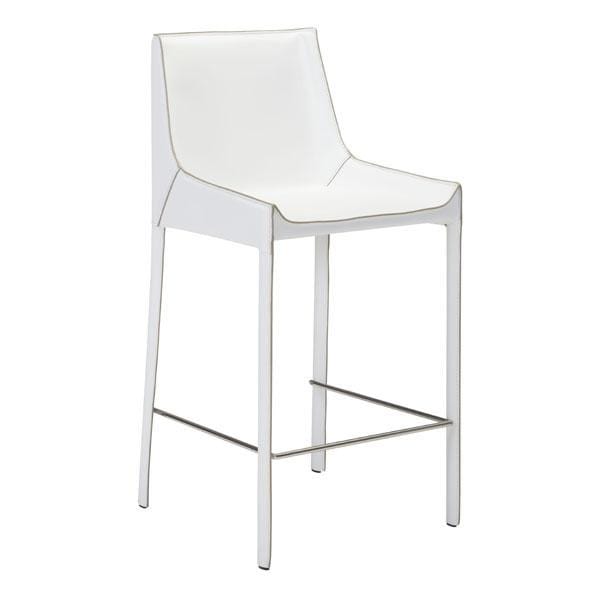 Bar Height Chairs - 18.1" X 20.5" X 39" 2 Pcs White Recycled Leather Metal Bar Chair