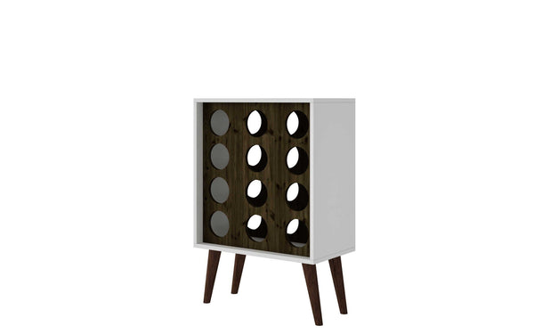 Buffet Cabinet - White Wine Cabinet for 12 Bottles with Wood Legs and a Brown Display