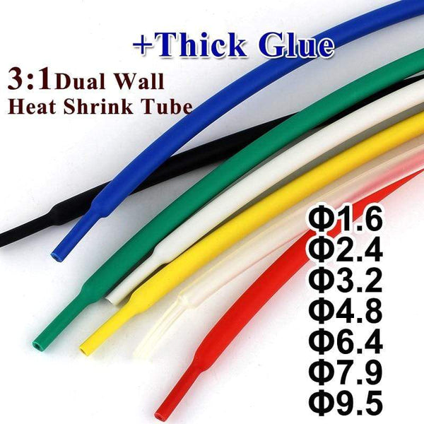 2M 1.6/2.4/3.2/4.8/6.4/7.9/9.5mm Dual Wall Heat Shrink Tube thick Glue 3:1 ratio Shrinkable Tubing Adhesive Lined Wrap Wire kit JadeMoghul Inc. 
