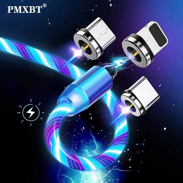 2m Magnetic Charging Mobile Phone Cable USB Type C Flow Luminous Lighting Data Wire for Samsung Huawei xiaomi LED Micro Kable AExp