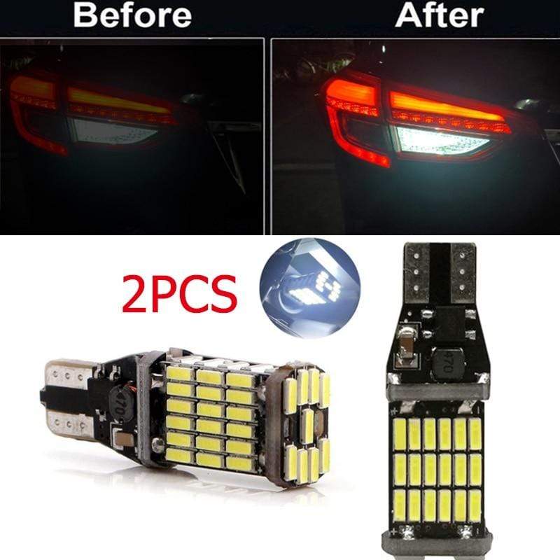 2Pcs High Power Auto Bulb White DC 12V Car Reverse Back Light T15 W16W 45 SMD 4014  Turn Signal Lamp LED Canbus JadeMoghul Inc. 