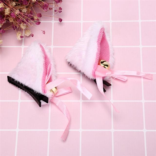 2Pcs/Lot White Black Cat Ears With Bell Hair Clip Cosplay Party Fox Long Fur Costume Hair Clip Halloween Gift Hair Accessory AExp
