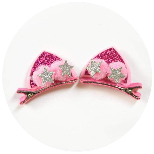2pcs/Set Cute Hair Clips For Girls Glitter Rainbow Felt Fabric Flowers Hairpins Cat Ears Bunny Barrettes Kids Hair Accessories AExp