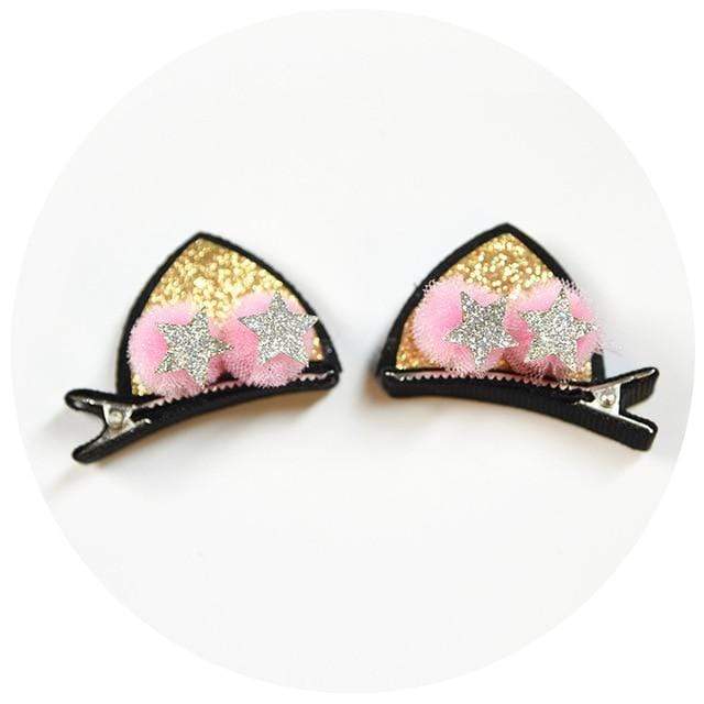 2pcs/Set Cute Hair Clips For Girls Glitter Rainbow Felt Fabric Flowers Hairpins Cat Ears Bunny Barrettes Kids Hair Accessories AExp
