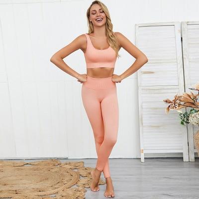 2PCS/Set Seamless Fitness Women Yoga Suit High Stretchy Workout Sport Set Padded Sports Bra High Waist Sports Legging Gym AExp