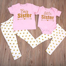 2PCS Set Sister Match Clothes 2017 New Big Sister T-shirt Tops Pant Little Sister Baby Bodysuit+Pant Heart Print Outfit Clothes-6M-JadeMoghul Inc.
