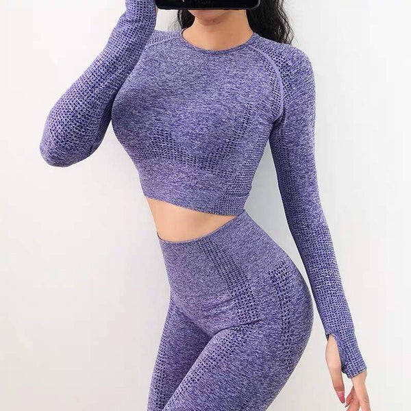 2pcs/set Vital Women Sport Suit Yoga Set Gym Workout Clothes Long Sleeve Fitness Crop Top + High Waist Energy Seamless Leggings AExp