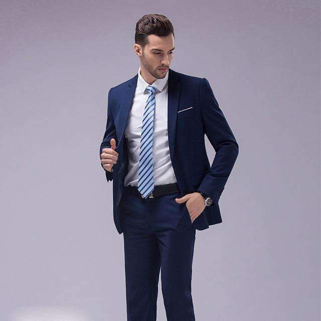 2pcs Slim Fit Men Business Suit-Dark Blue-S-JadeMoghul Inc.